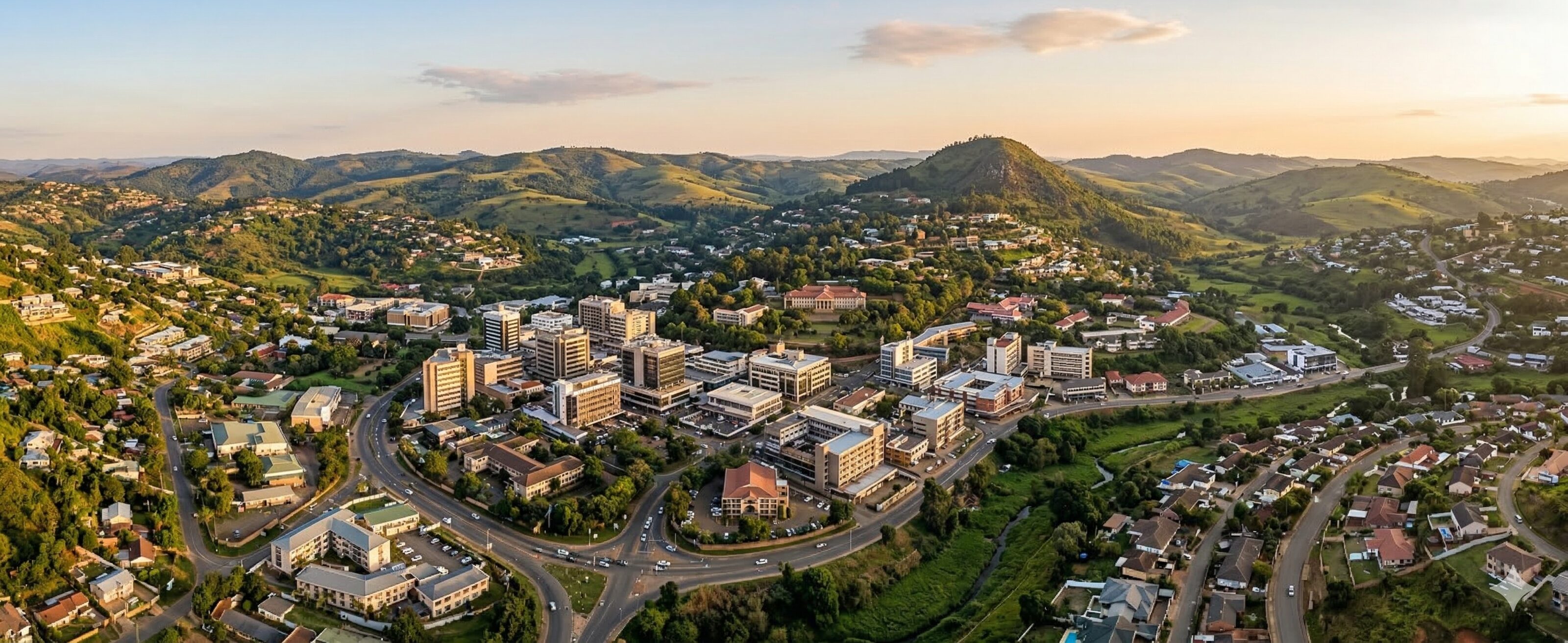 Valley landscape of Mbabane, promotional background for a podiatry course.