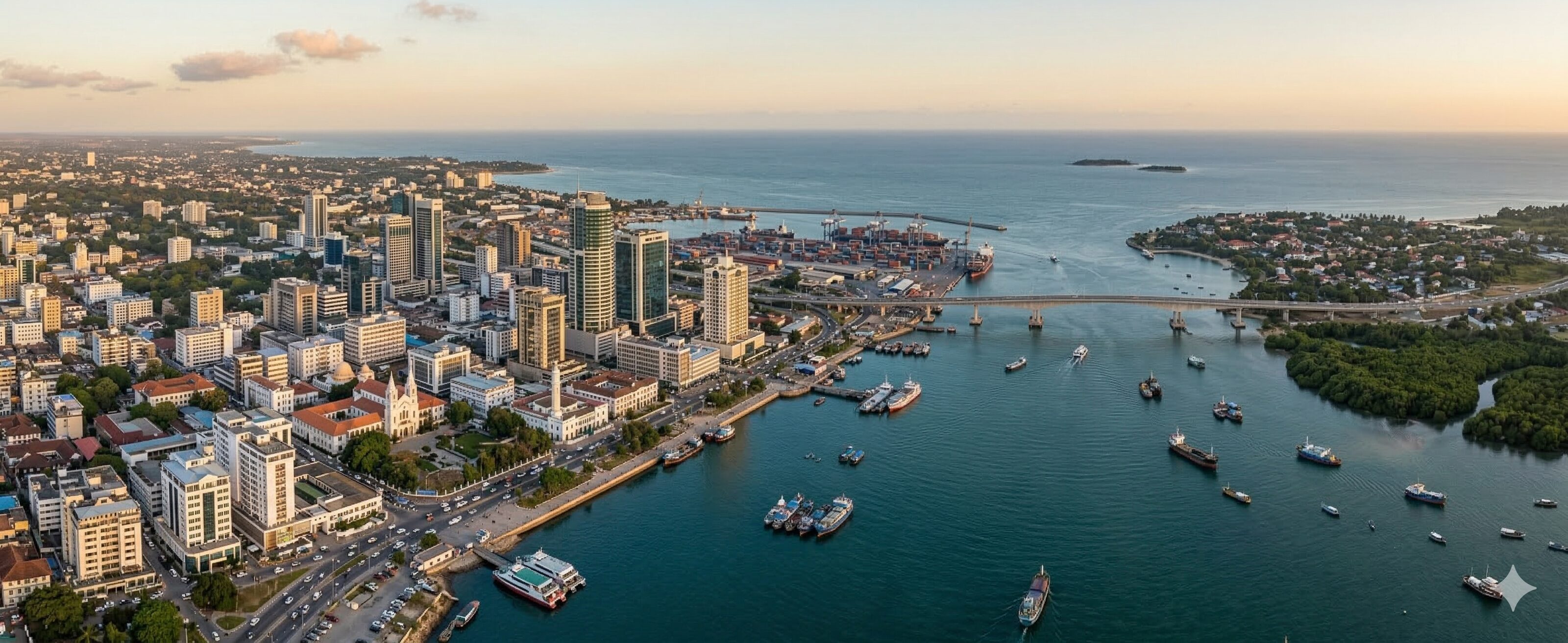 Downtown Dar es Salaam landscape, international podology masterclass background.