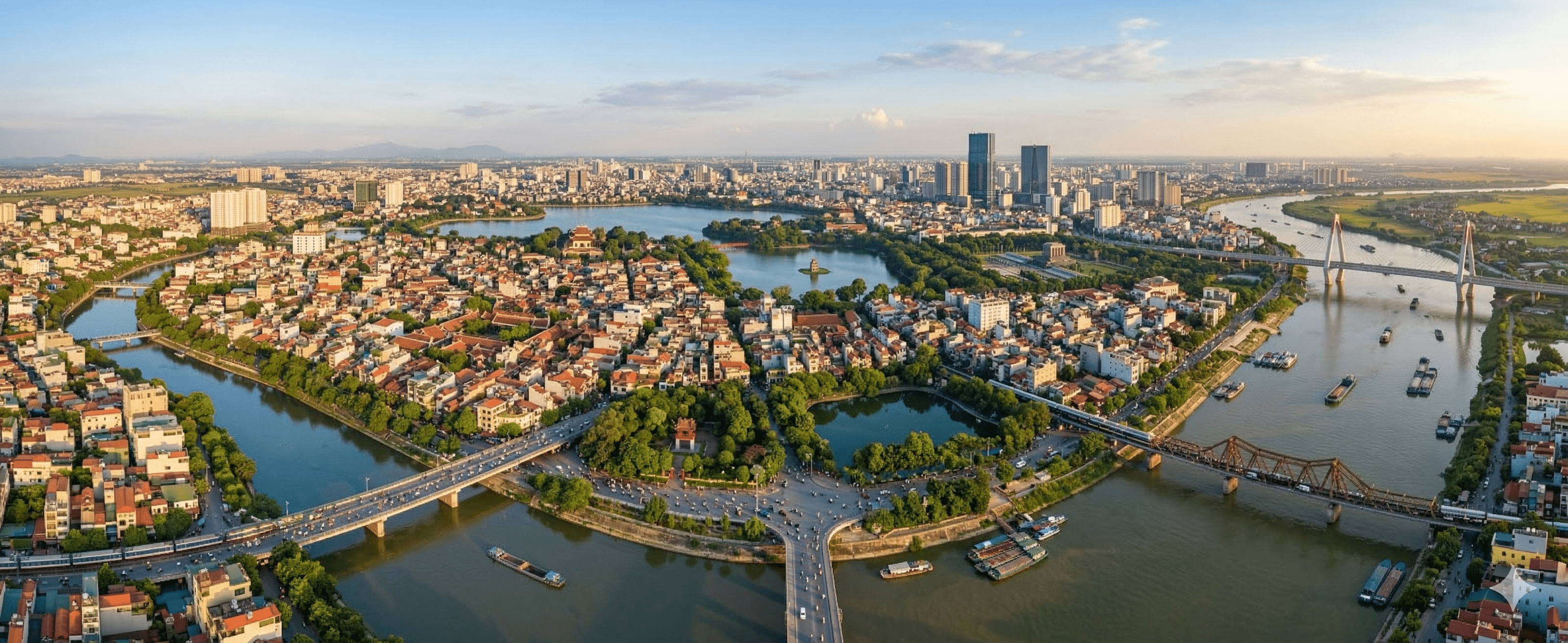 Urban landscape of Hanoi, podiatry course landing page background.