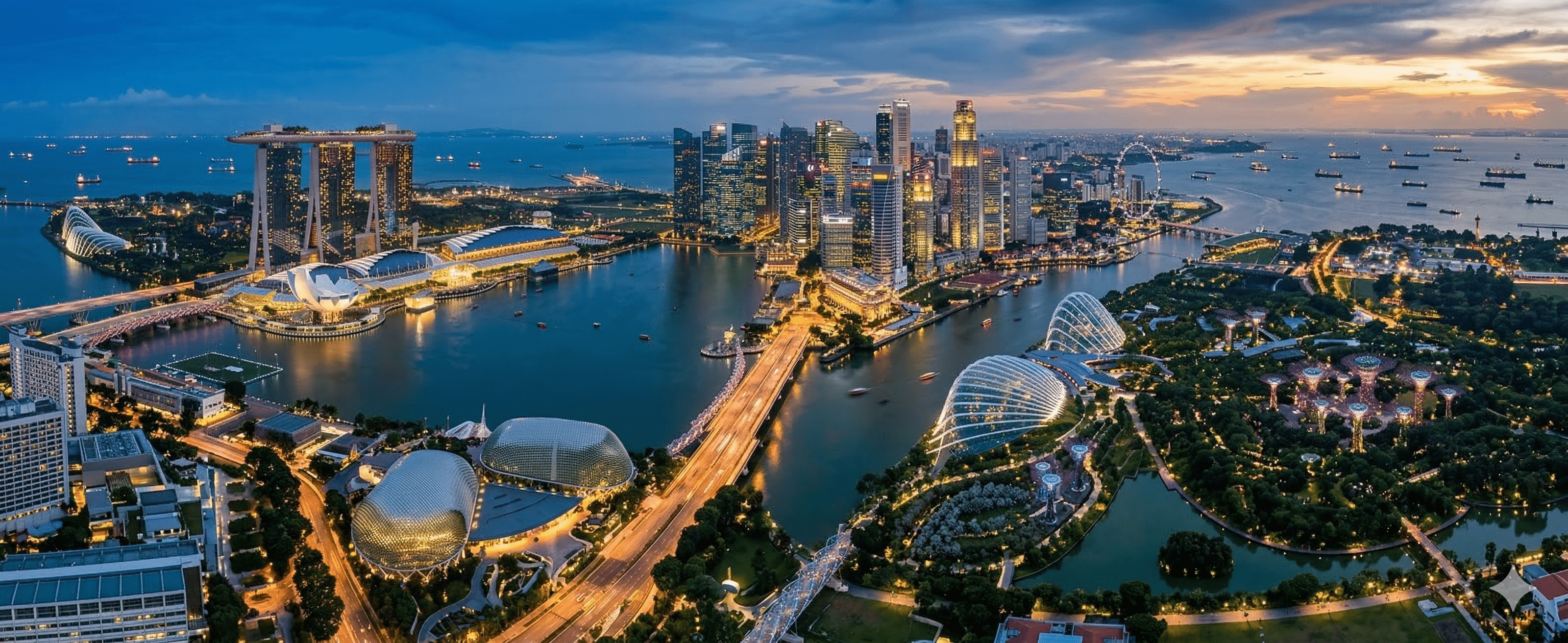 Panoramic view of the Singapore skyline, background for a medical pedicure educational landing page.