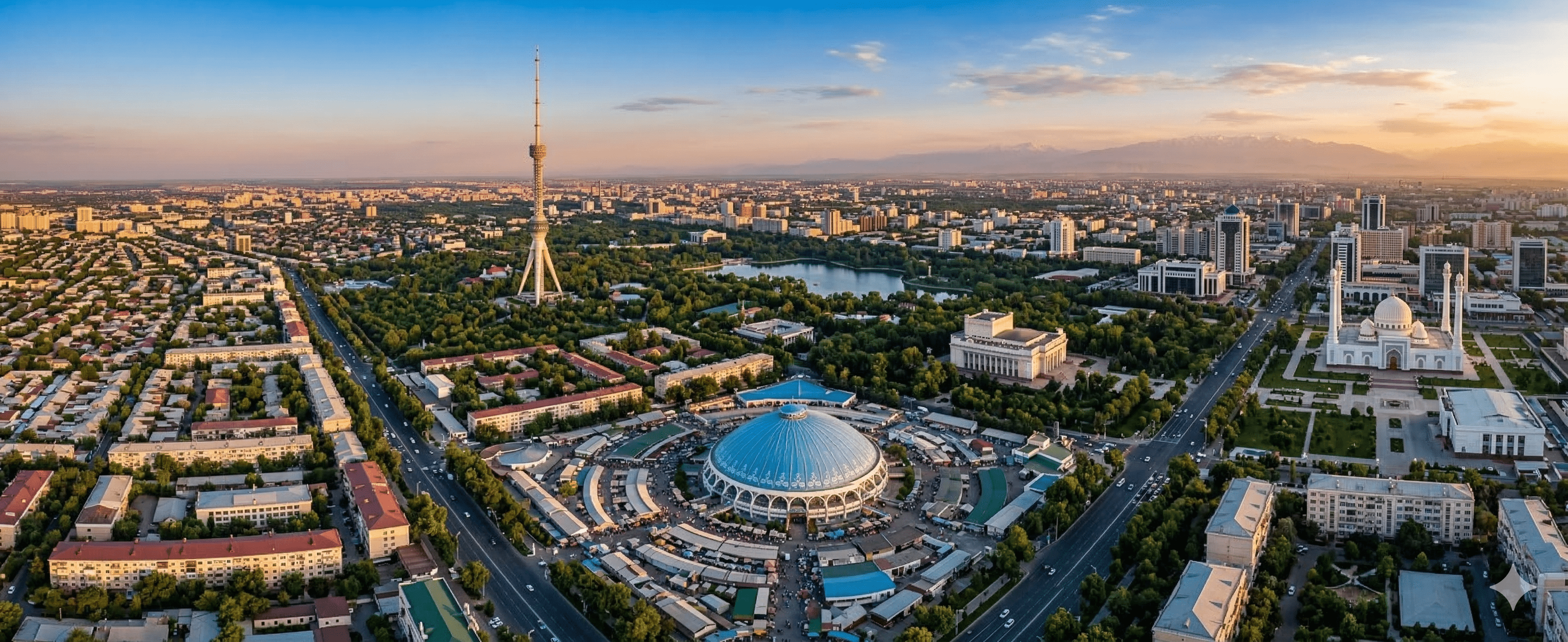 Cityscape of Tashkent, educational background for a podology course.