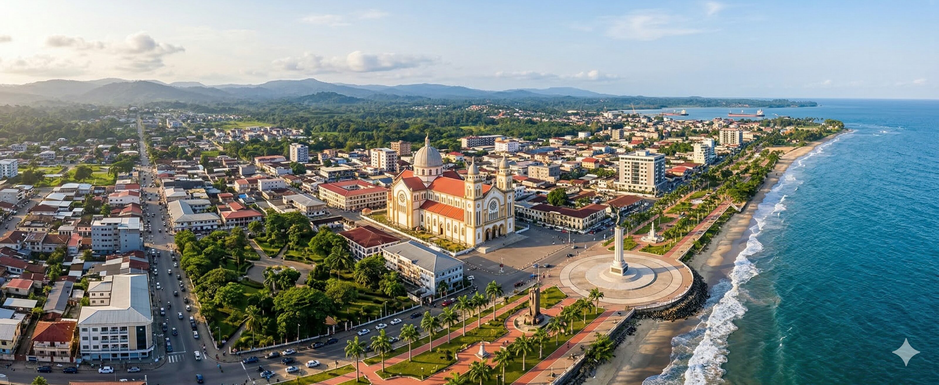 Coastal city view of Bata, background image for an advanced podology course.
