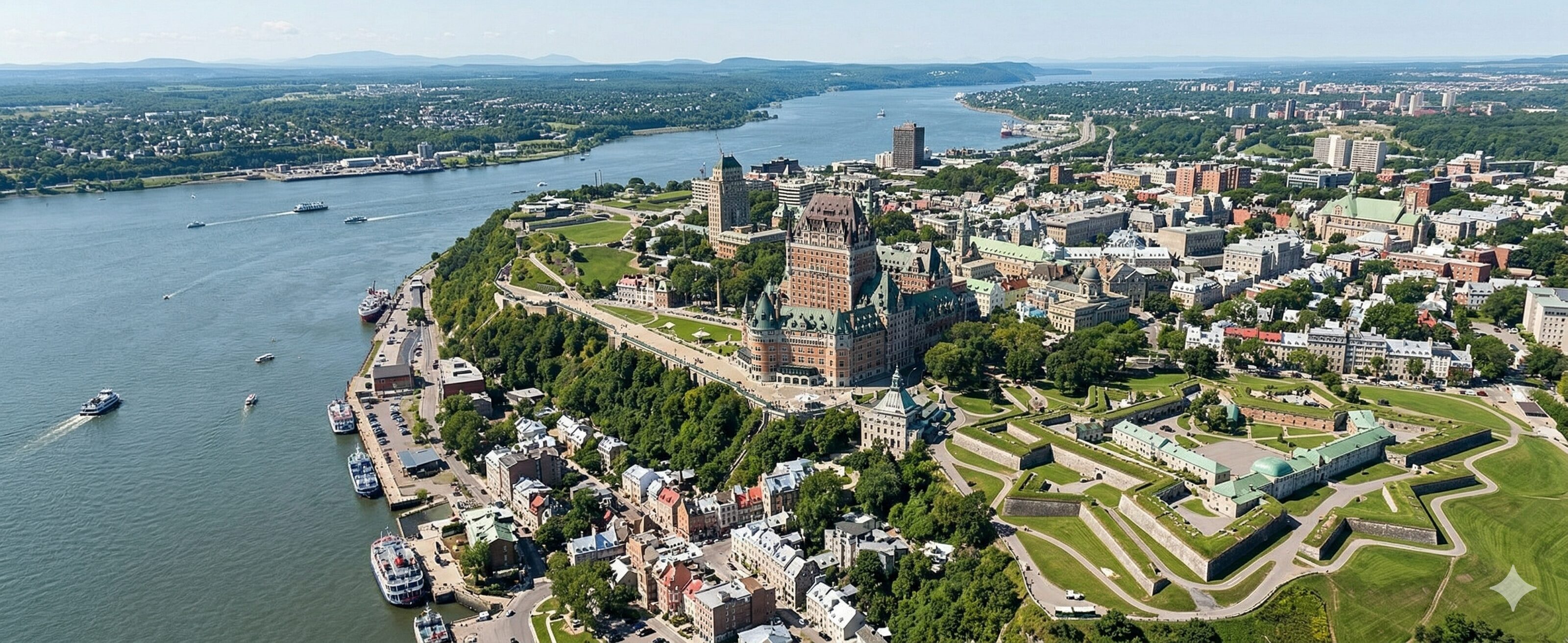 Historic Quebec City from a bird's-eye view, banner image for medical pedicure and podology school.