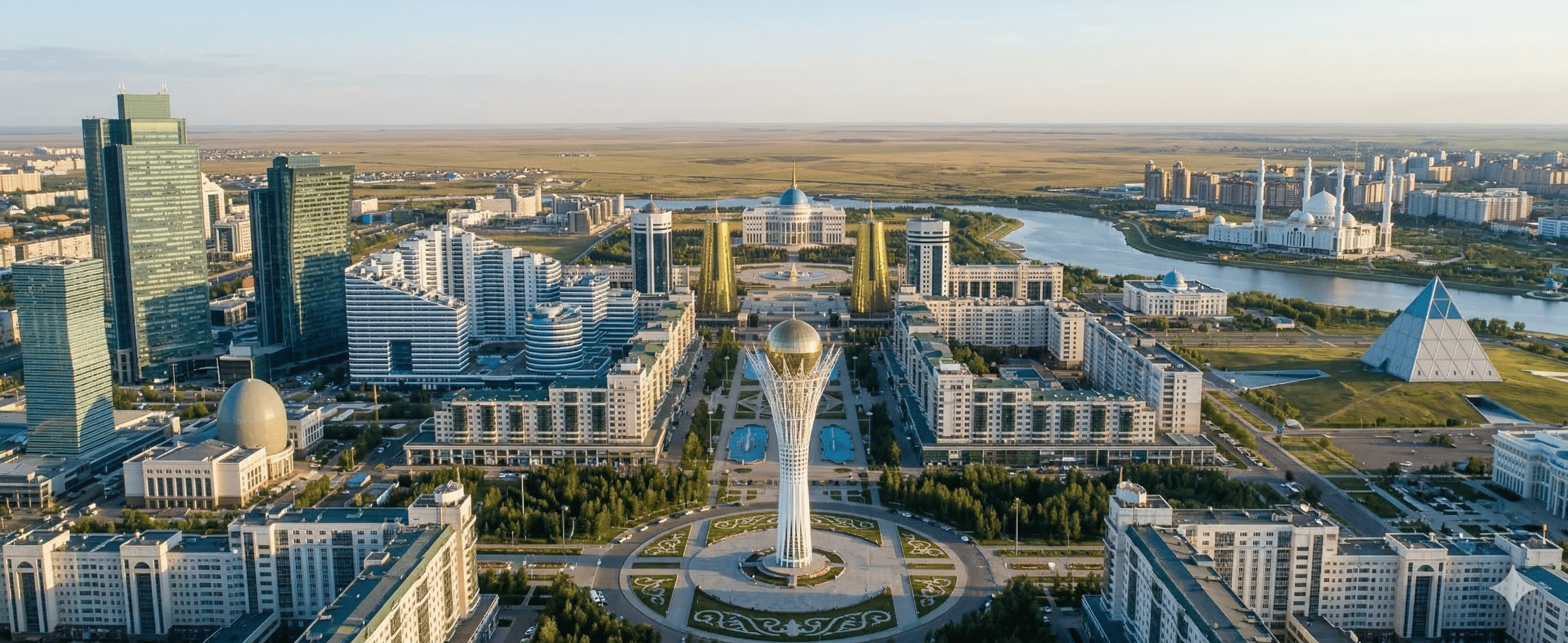Modern aerial cityscape of Astana featuring unique futuristic architecture.