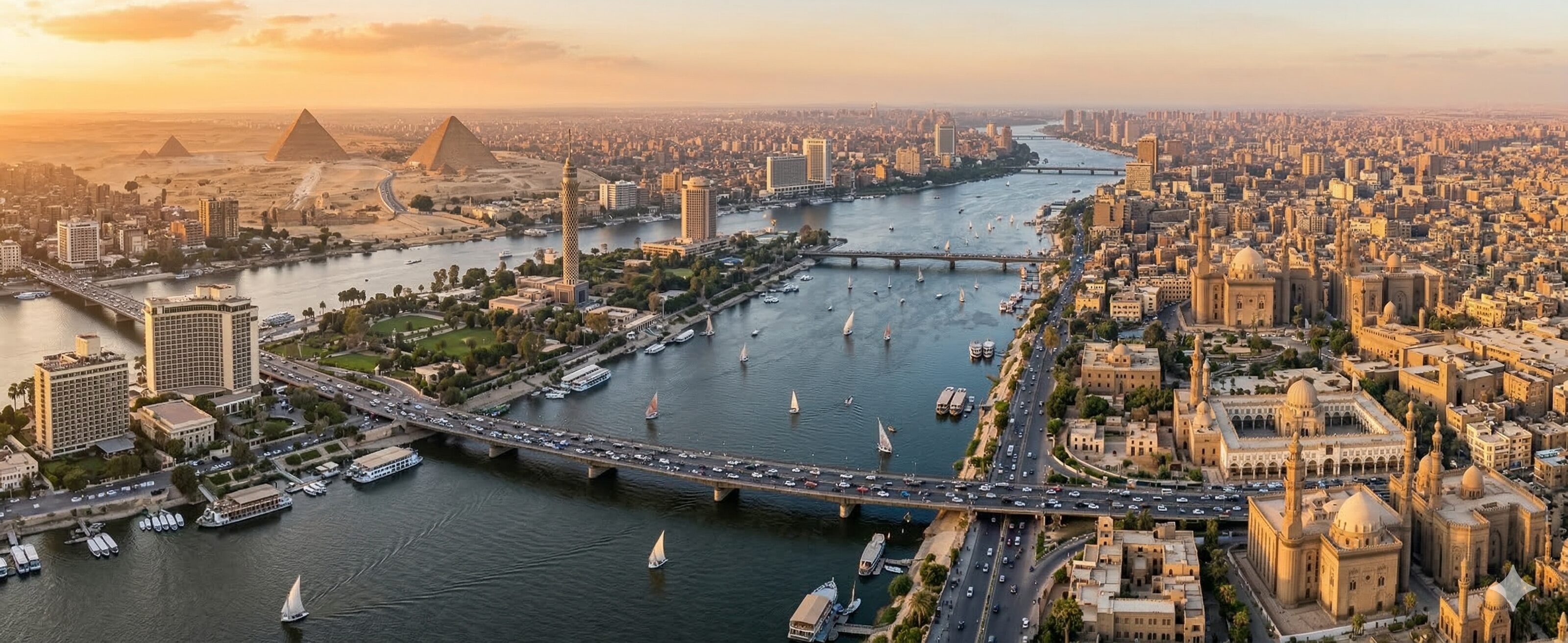 Panoramic view of Cairo and the Nile, podology education landing page cover.